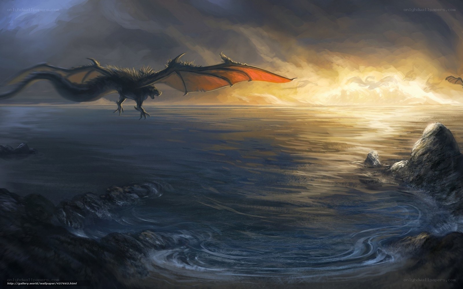 dragon flying over sea