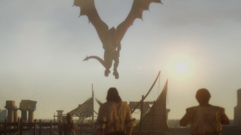 Dragon Flying over Ships