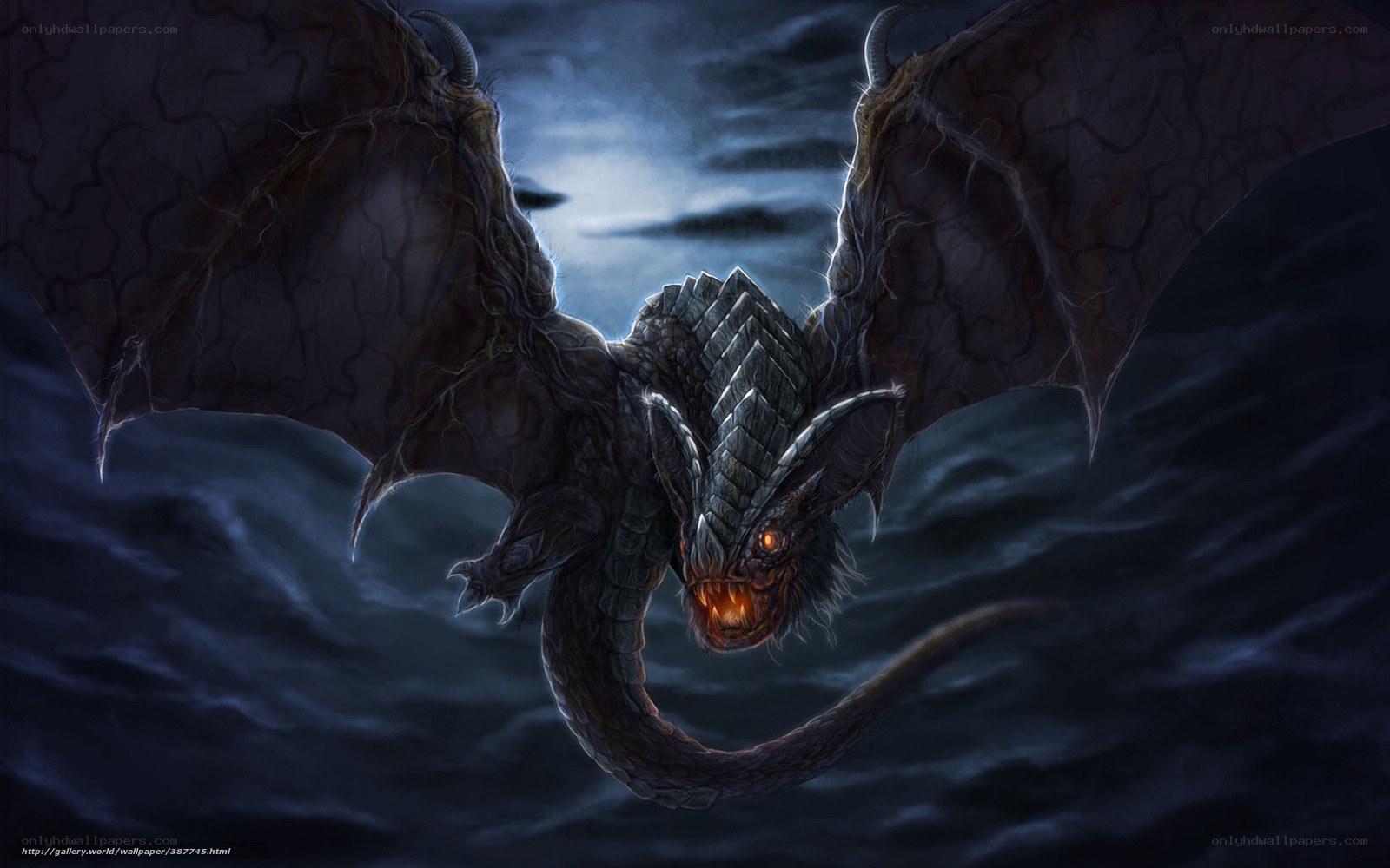dragon flying over stormy sea