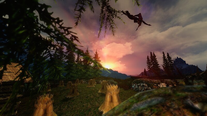 Dragon Flying over Village