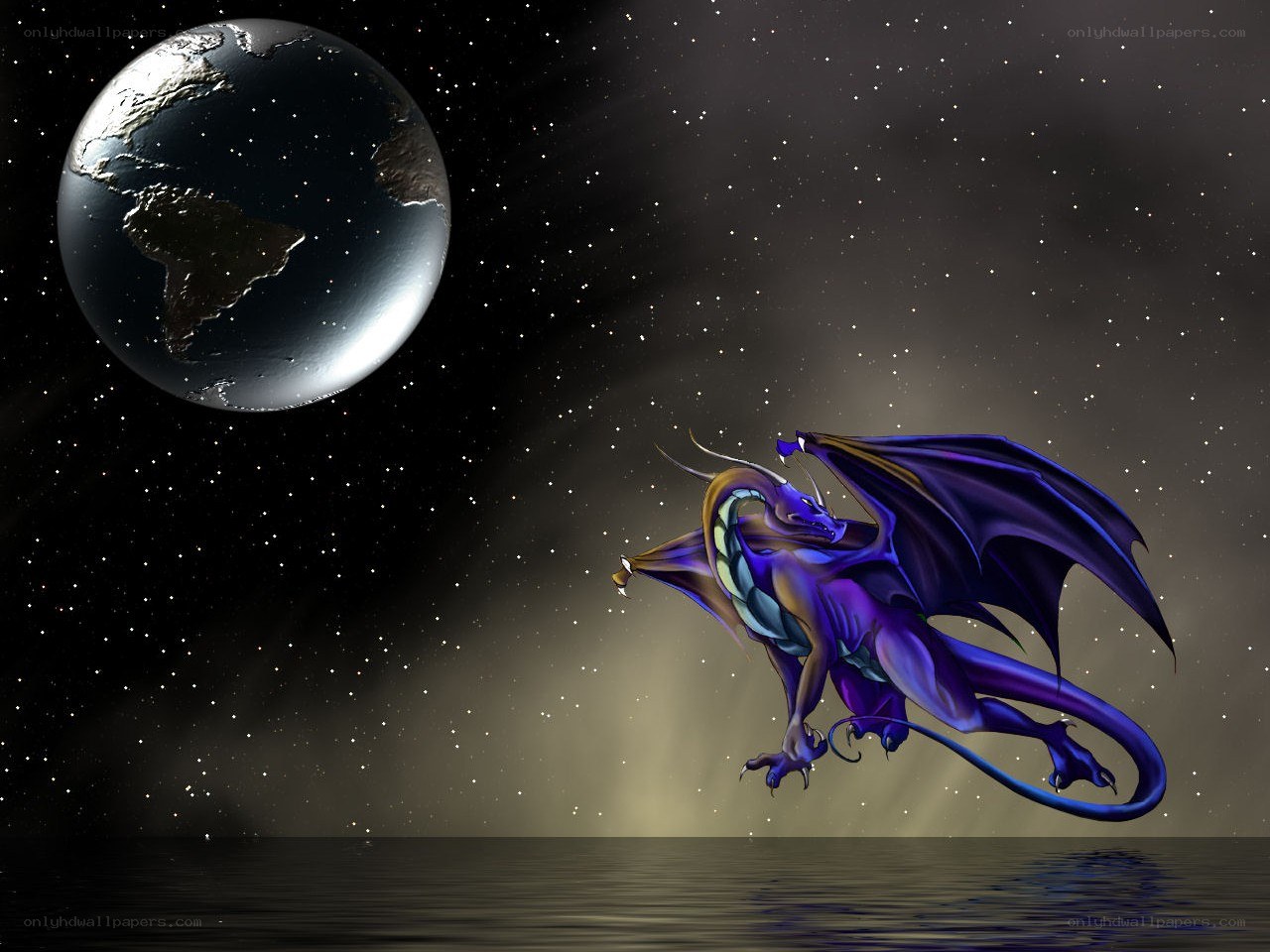 dragon flying over water