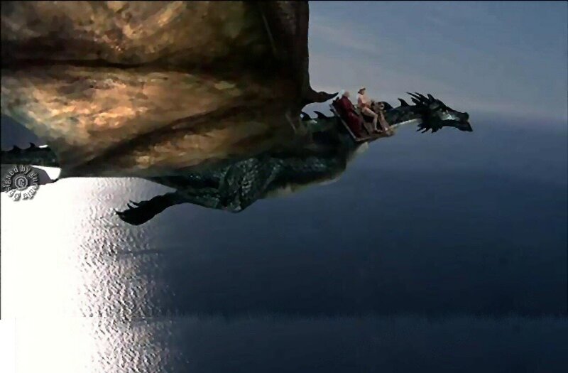 Dragon Flying over Water — Blue, Dramatic