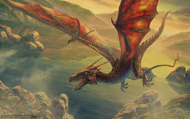 Dragon Flying over Water — Red