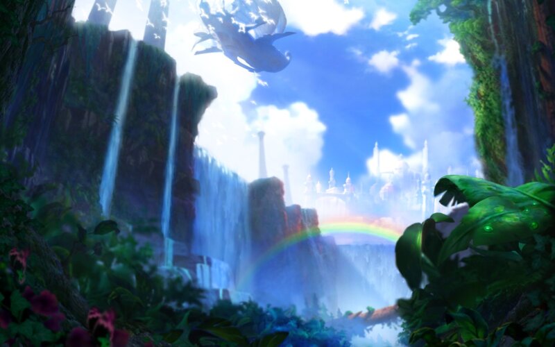 Dragon Flying over Waterfall