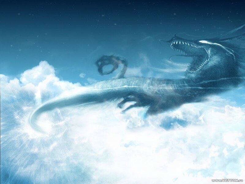 dragon flying through clouds