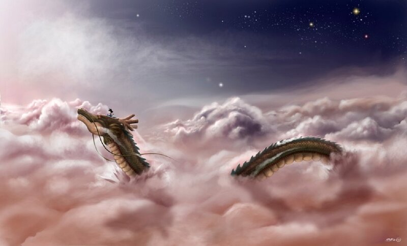 Dragon Flying Through Clouds — Pink