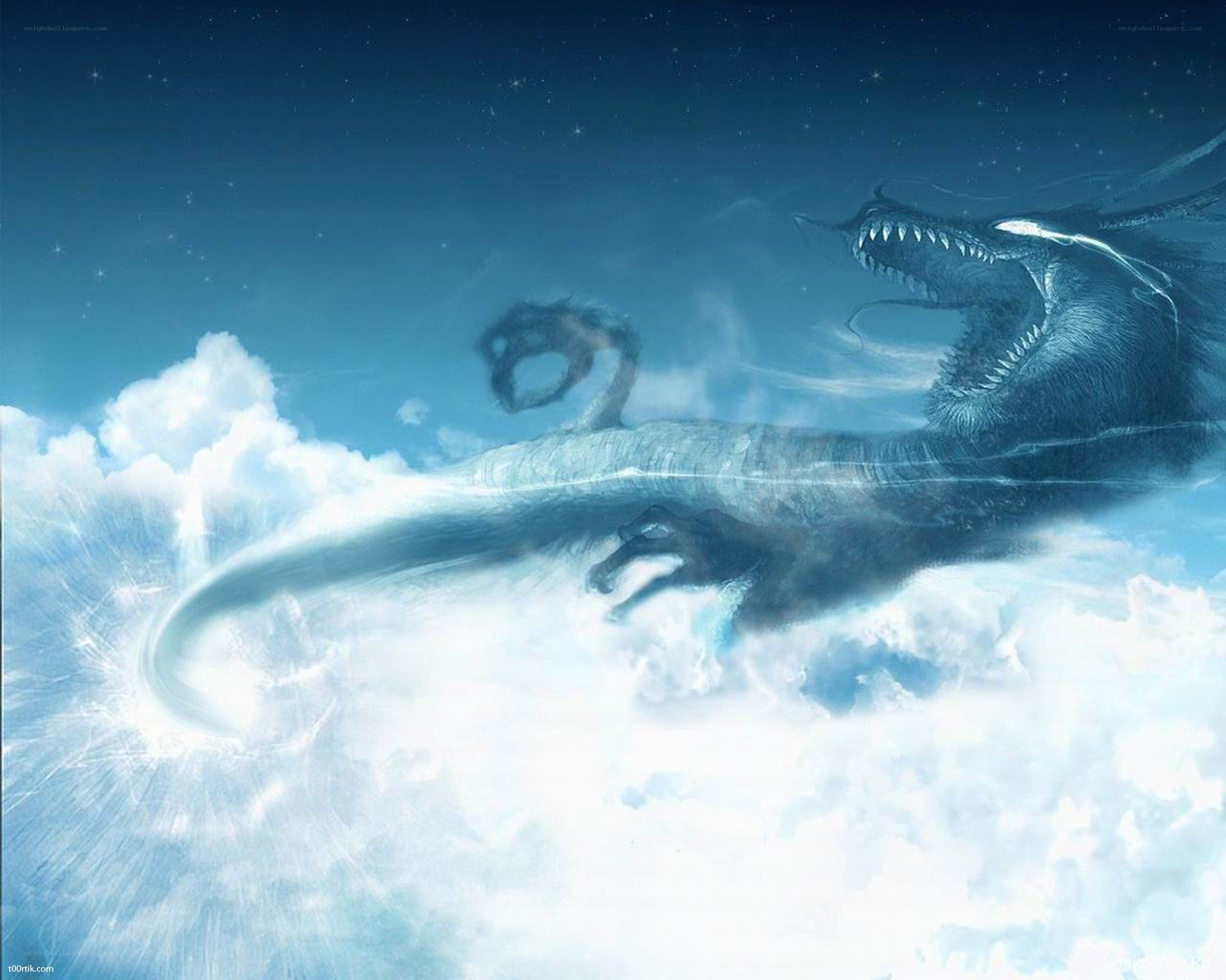 dragon flying through clouds