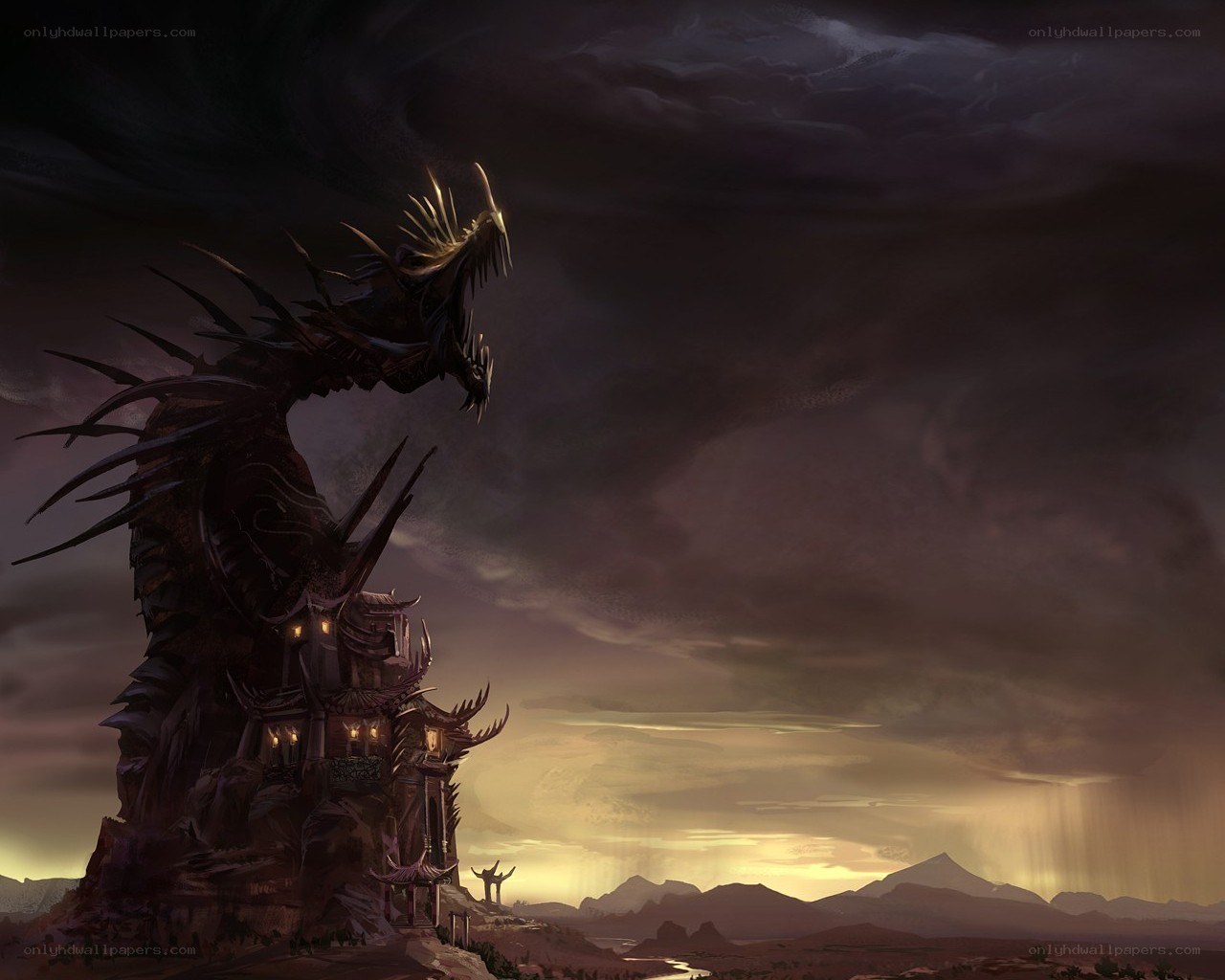 dragon fortress at dusk