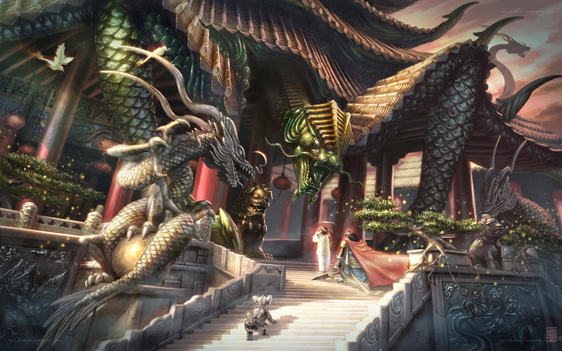 Dragon guardians at ancient temple
