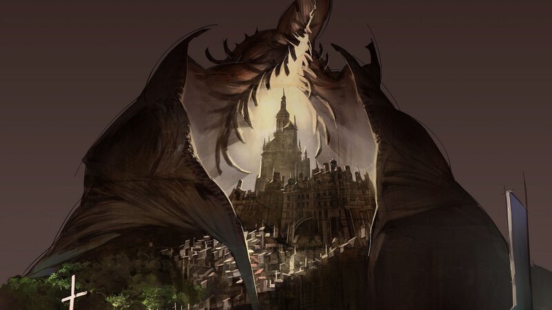 dragon guarding a castle