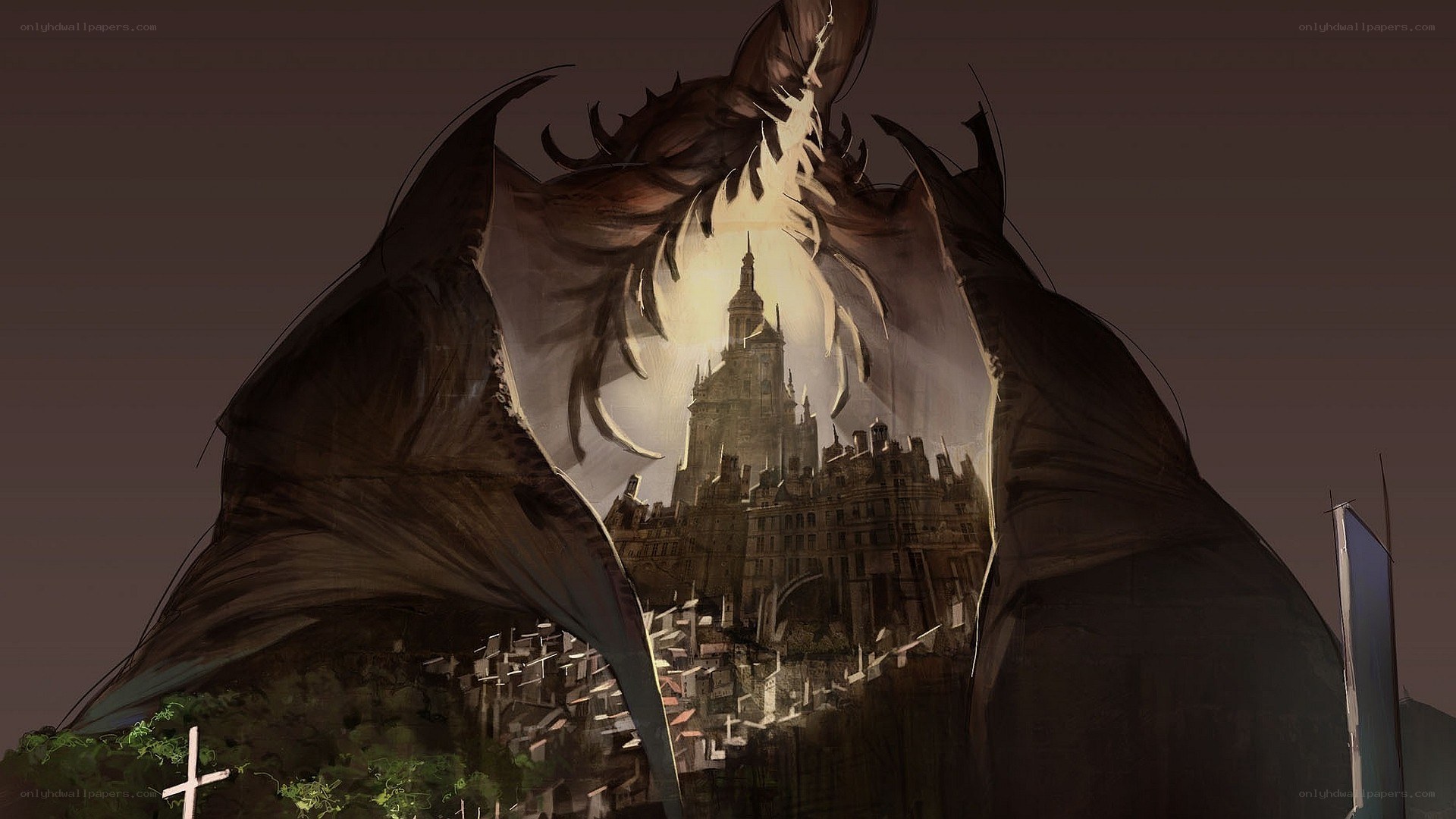 dragon guarding a castle