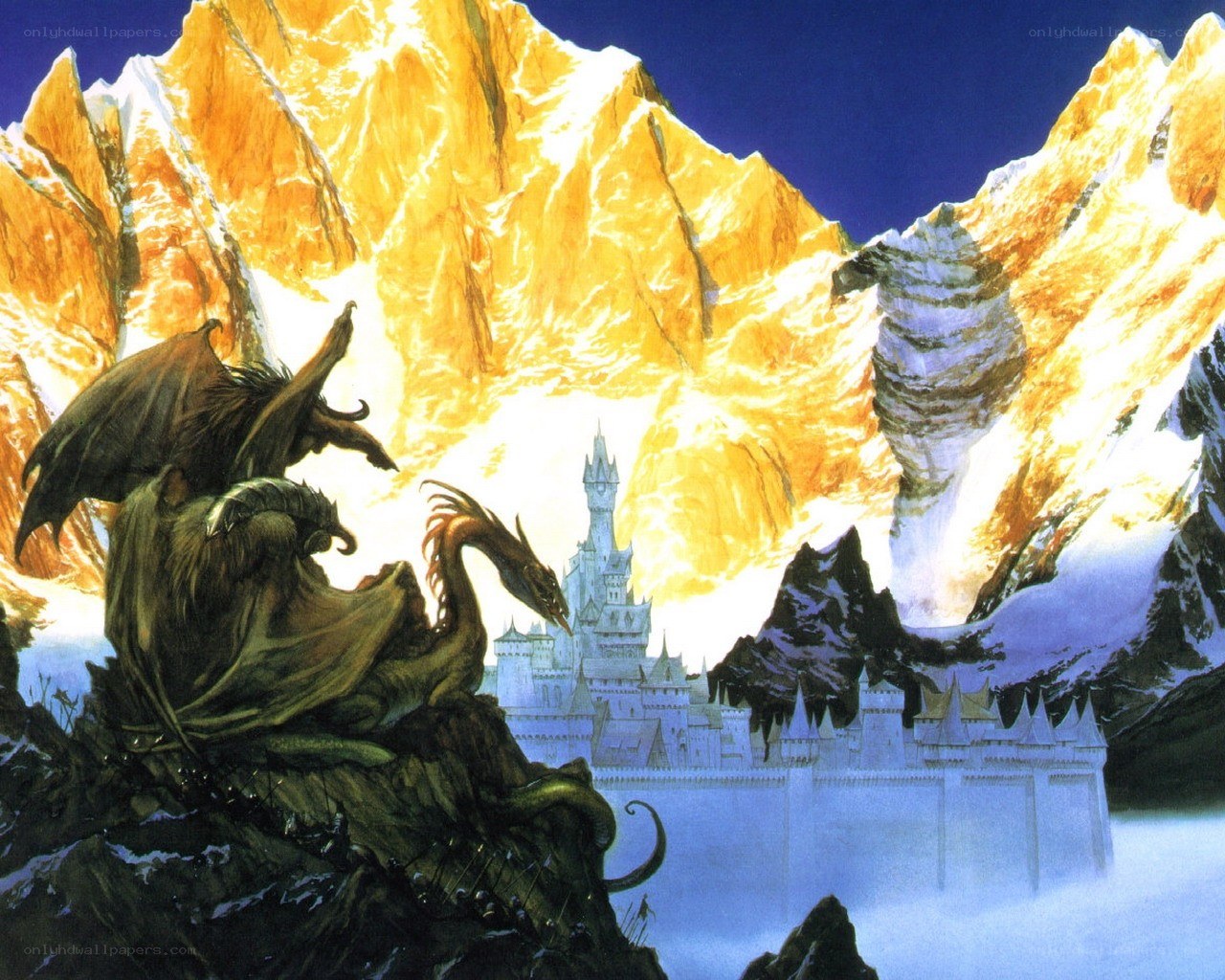 Dragon guarding a castle