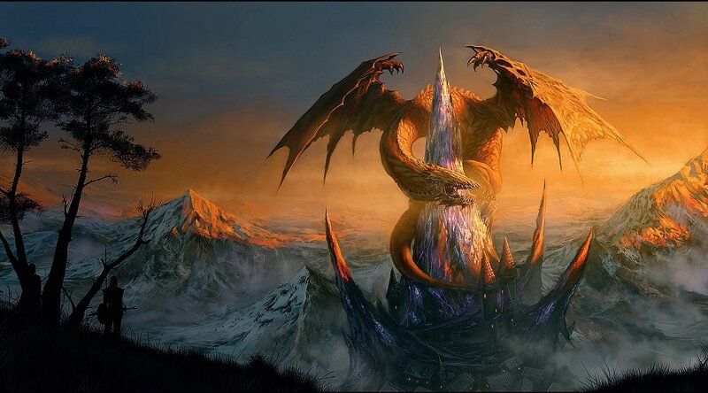 dragon guarding a castle