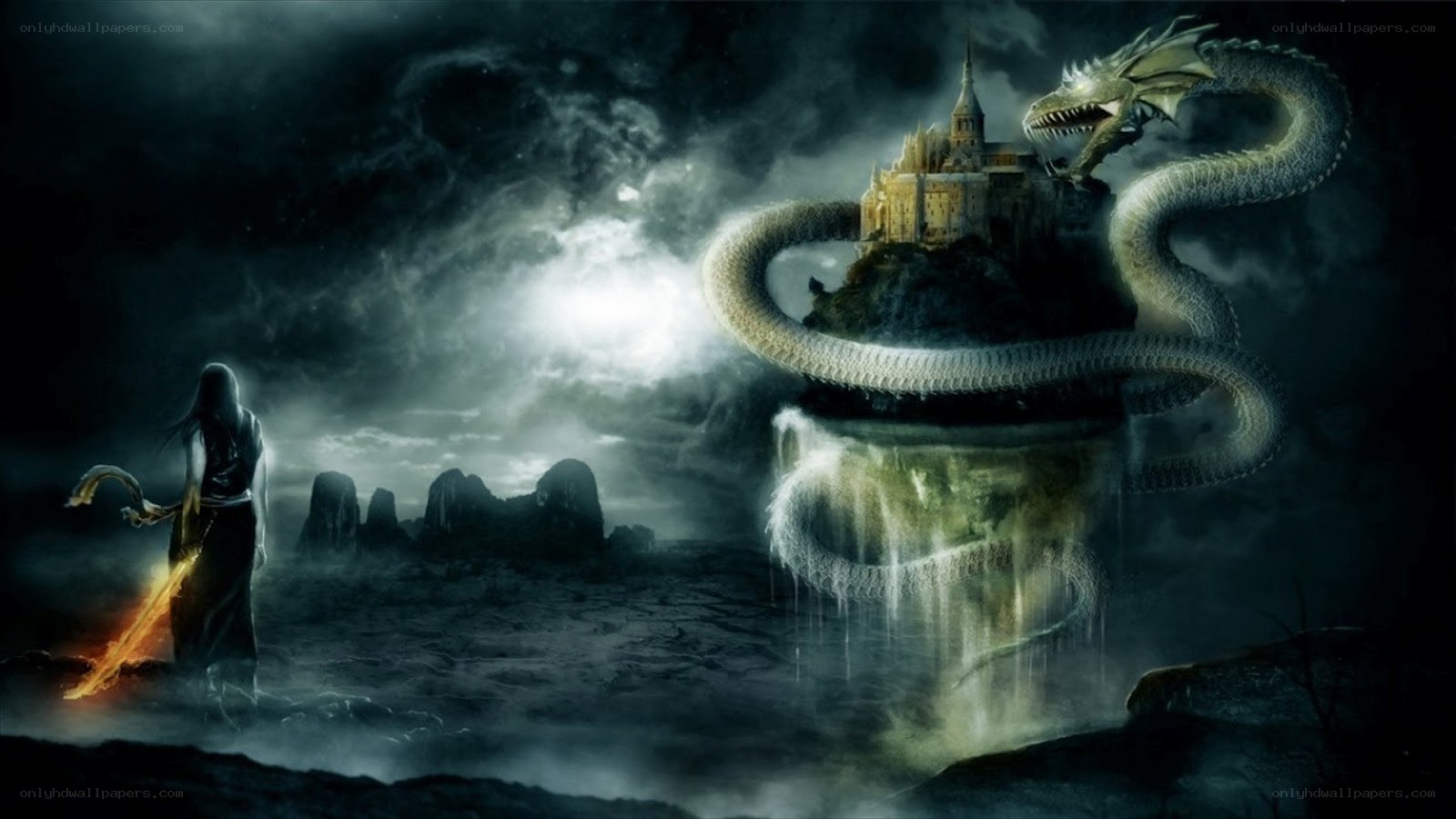 dragon guarding a castle
