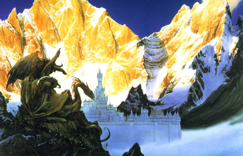 Dragon guarding a castle