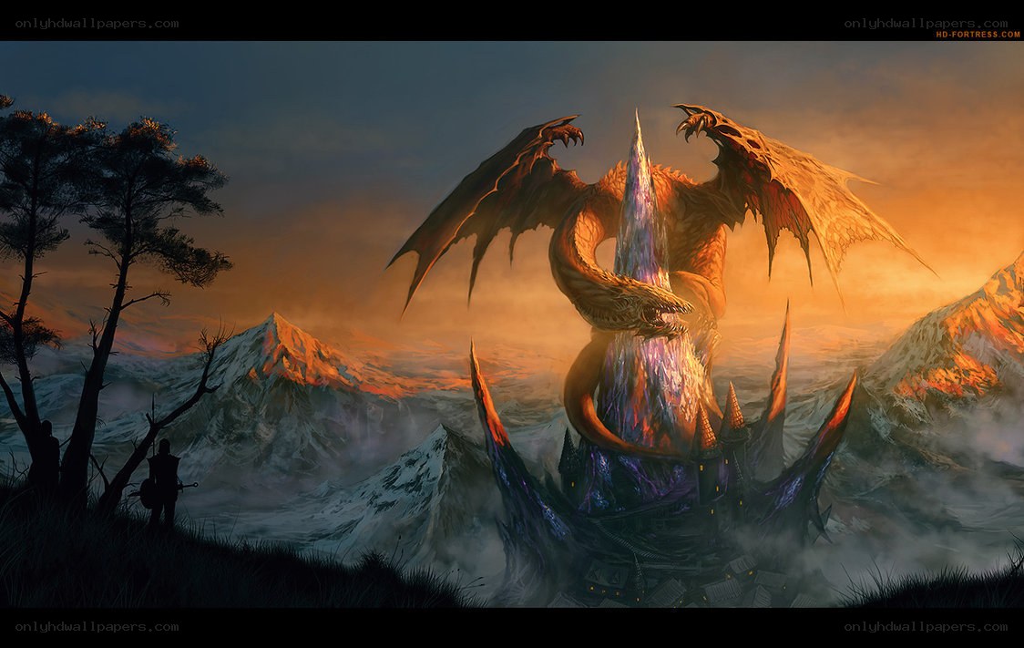 Dragon guarding a crystal spire