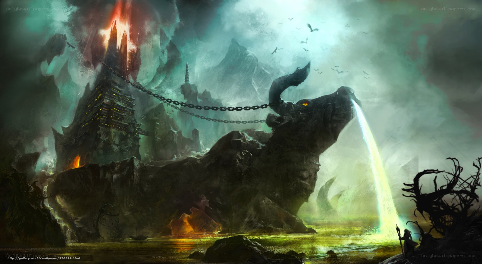 Dragon guarding a fortress