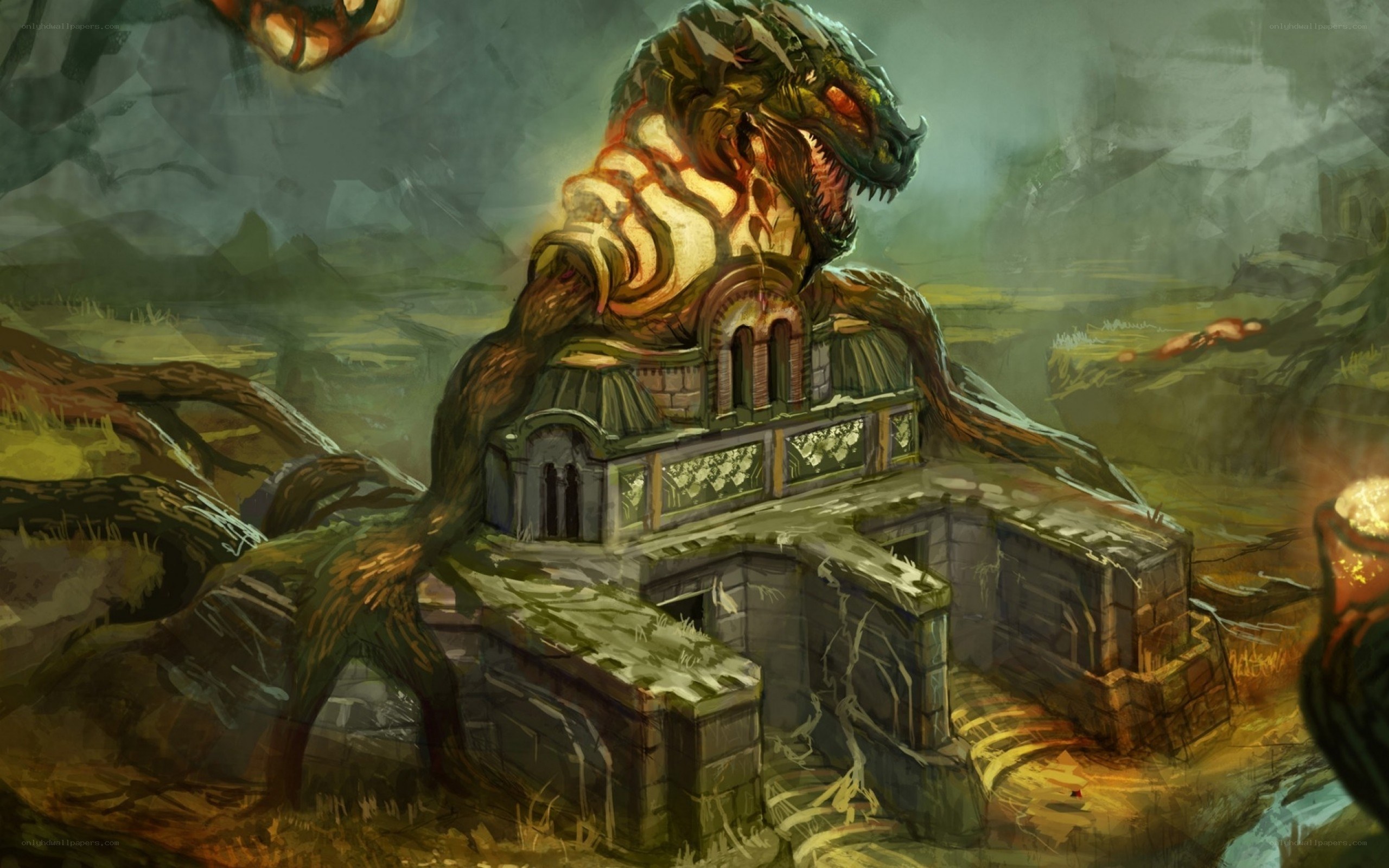 dragon guarding ancient ruins