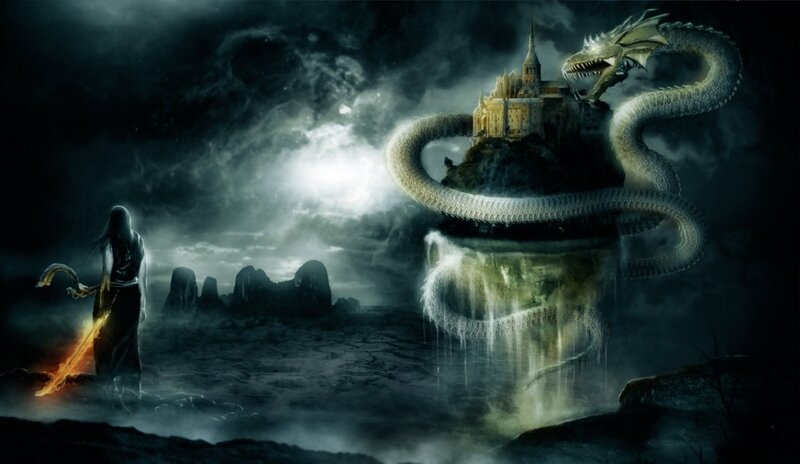 Dragon Guarding Castle — Black
