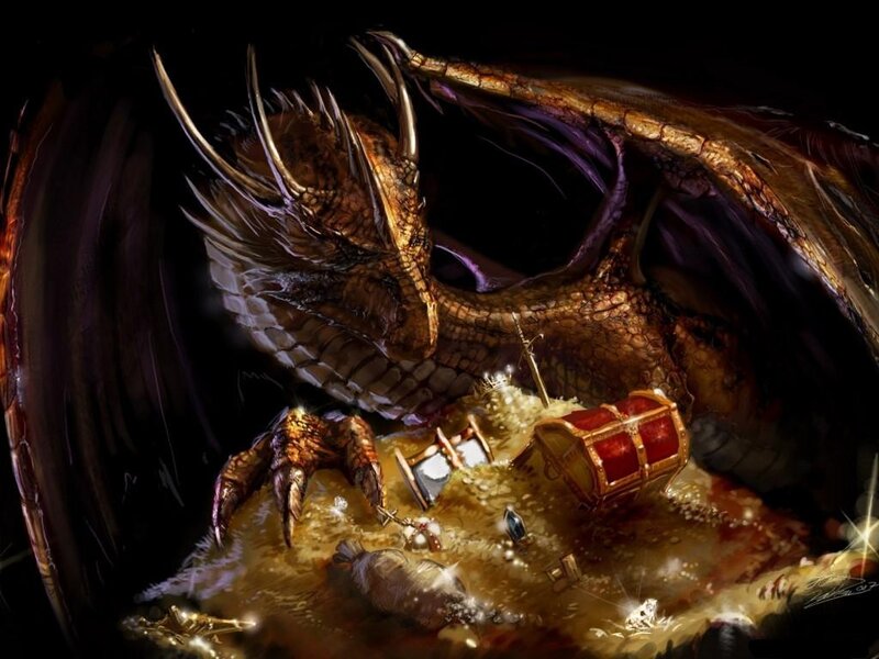 Dragon Guarding Treasure — Brown