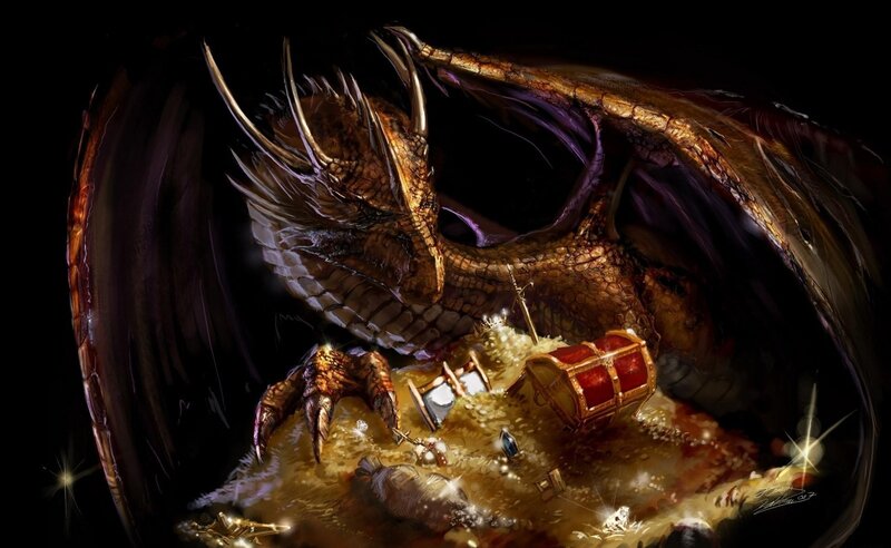 Dragon guarding treasure hoard