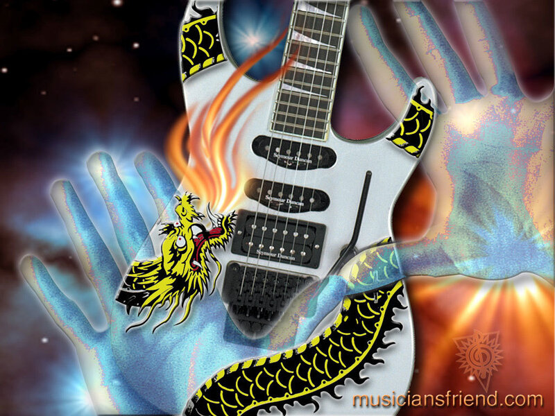 dragon guitar with cosmic hands