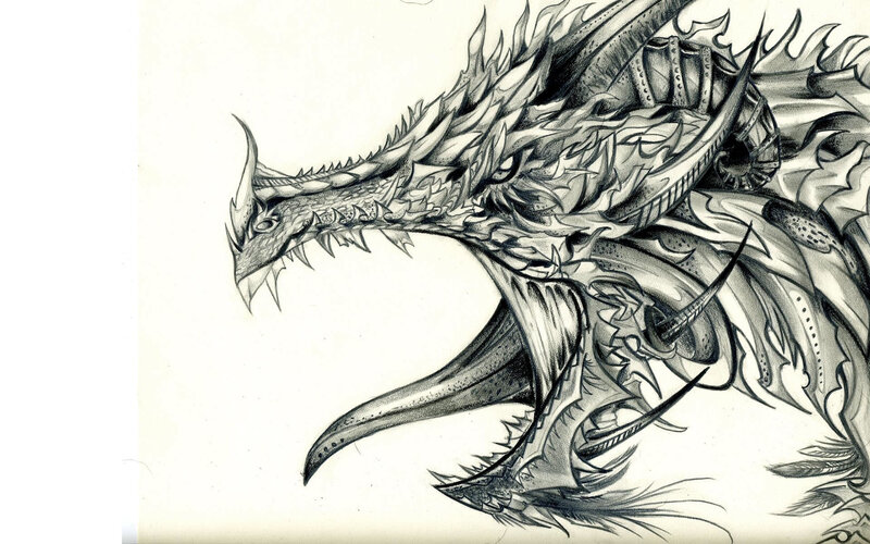 Dragon Head Drawing — Black