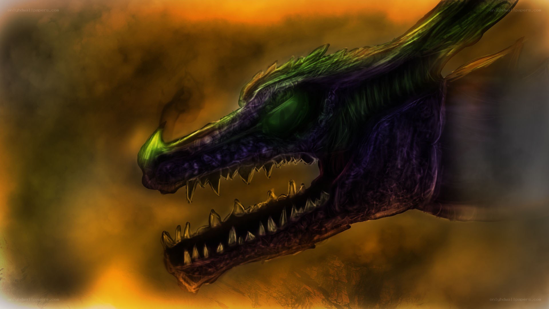 dragon head in fiery sky