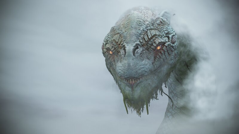Dragon Head in Mist — Gray, Menacing