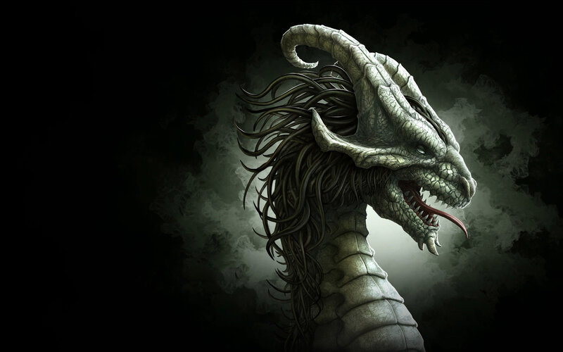 dragon head with horns and mane