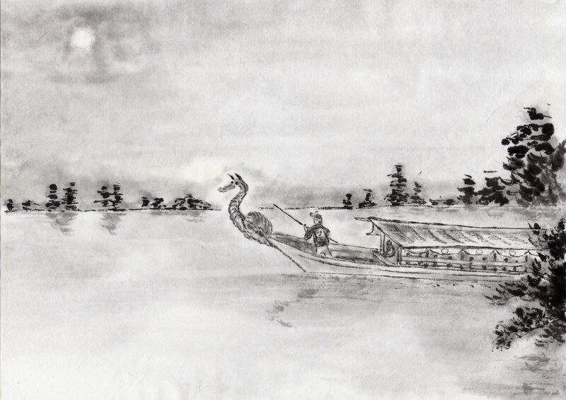 Dragon-headed boat on a river