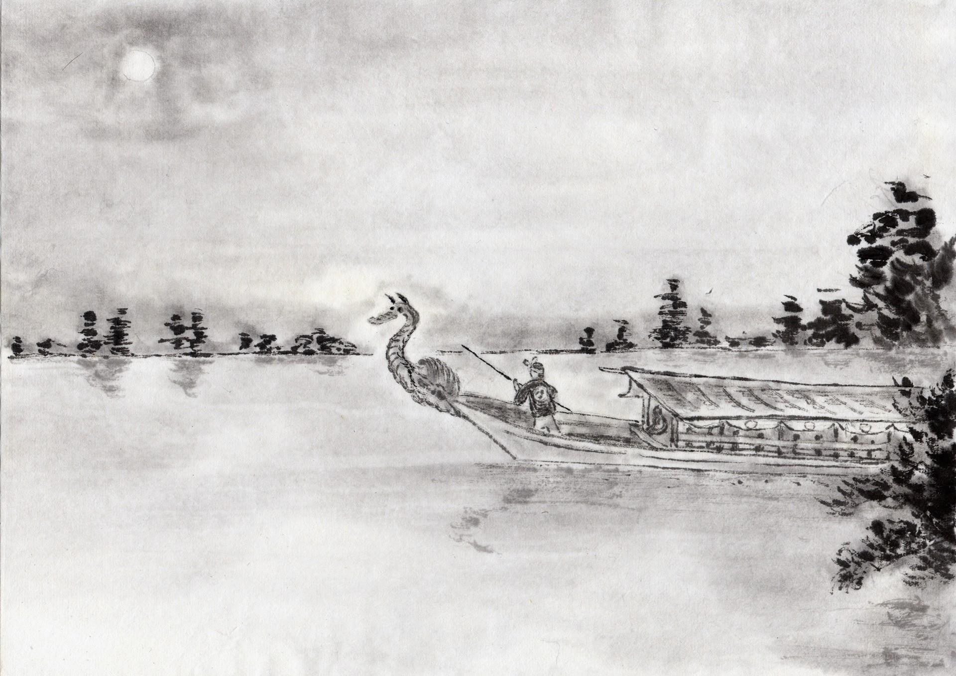 Dragon-headed boat on a river