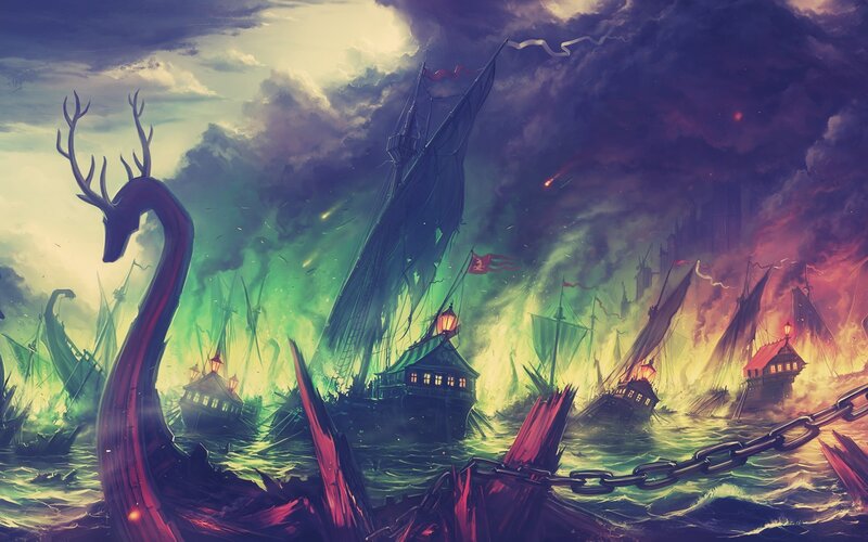 Dragon-headed Ship in Battle — Green