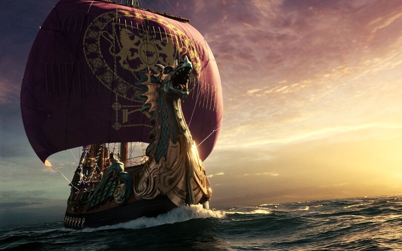 Dragon-headed Ship — Purple, Dramatic, Sunrise, 3d Render