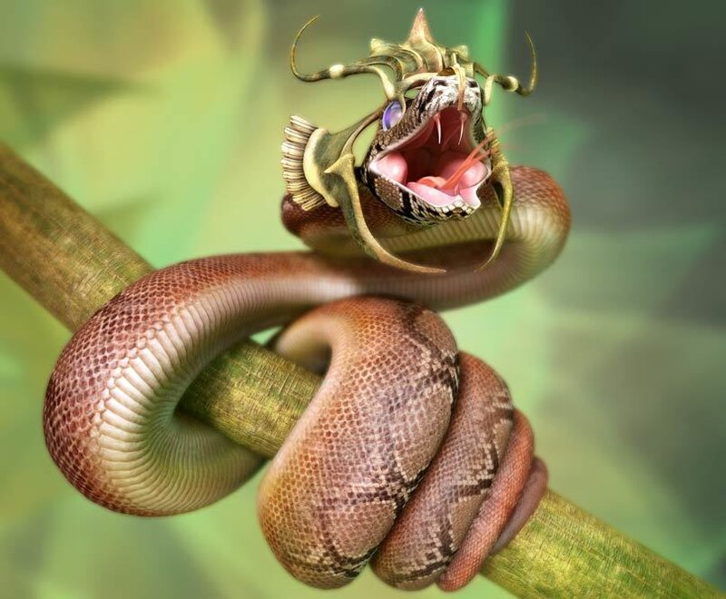 dragon-headed snake on a branch