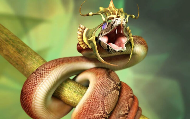 dragon-headed snake on branch