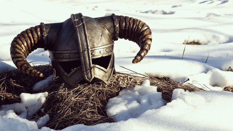 Dragon Helmet in Snow — White, Dramatic