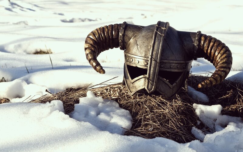 Dragon Helmet in Snow — White, Dramatic, Winter, Photograph, Hay