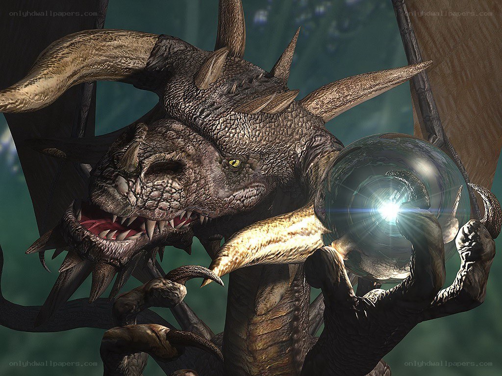 dragon holding a crystal ball