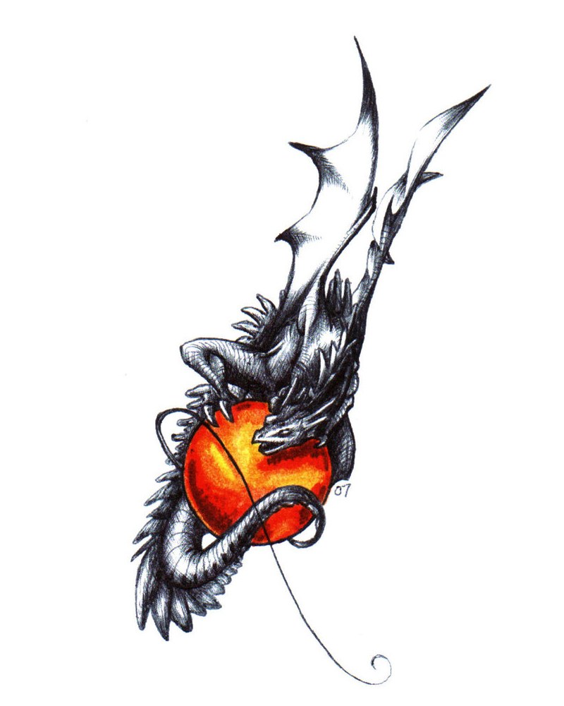 dragon holding a fiery orb