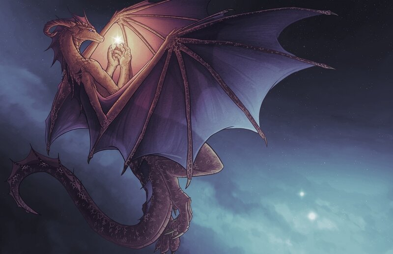 Dragon Holding a Light — Purple, Dramatic, Night