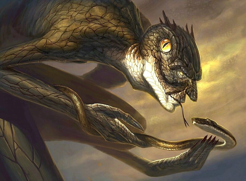 dragon holding a snake