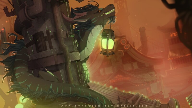 Dragon Holding Lantern — Green