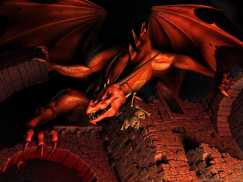 dragon in a castle ruin