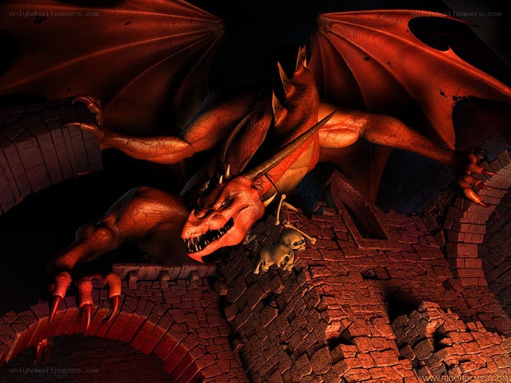 dragon in a castle ruin