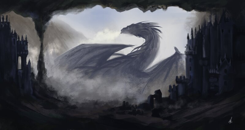 Dragon in a Cave — Gray, Dramatic