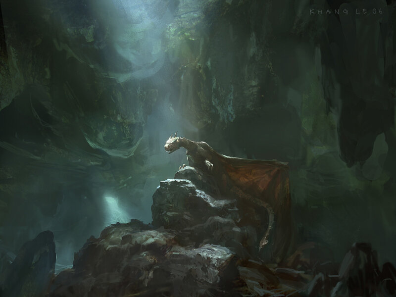 Dragon in a Cave — Green, Dramatic