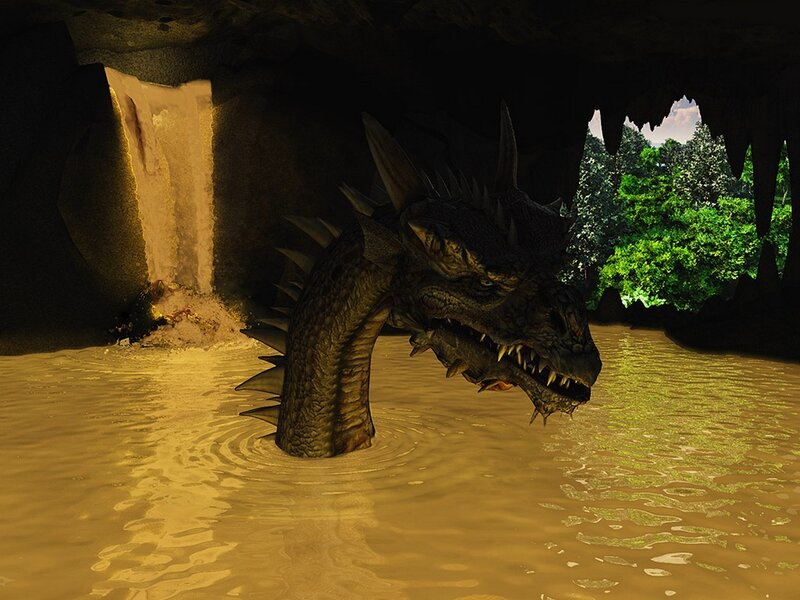 dragon in a cave lake