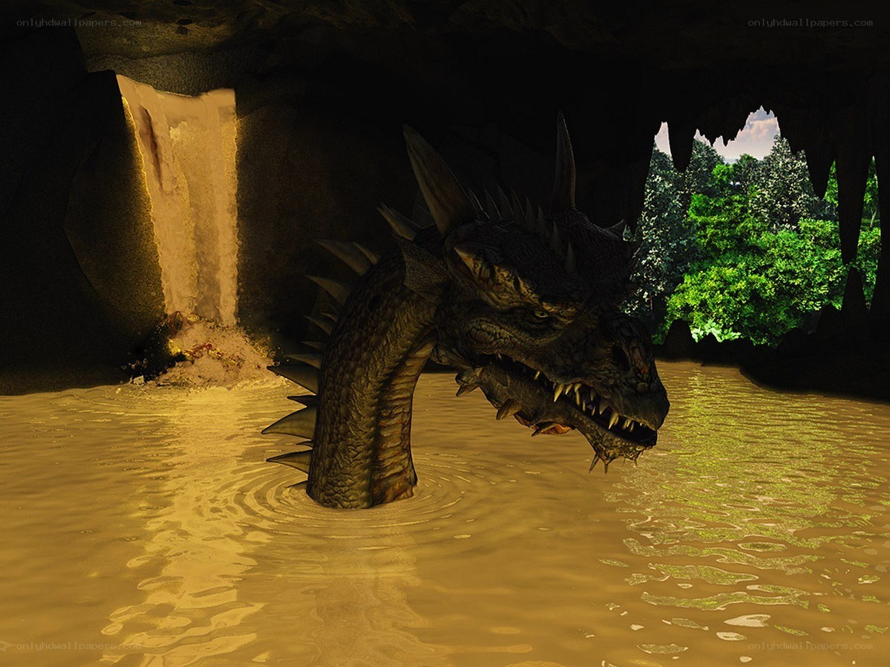 dragon in a cave lake