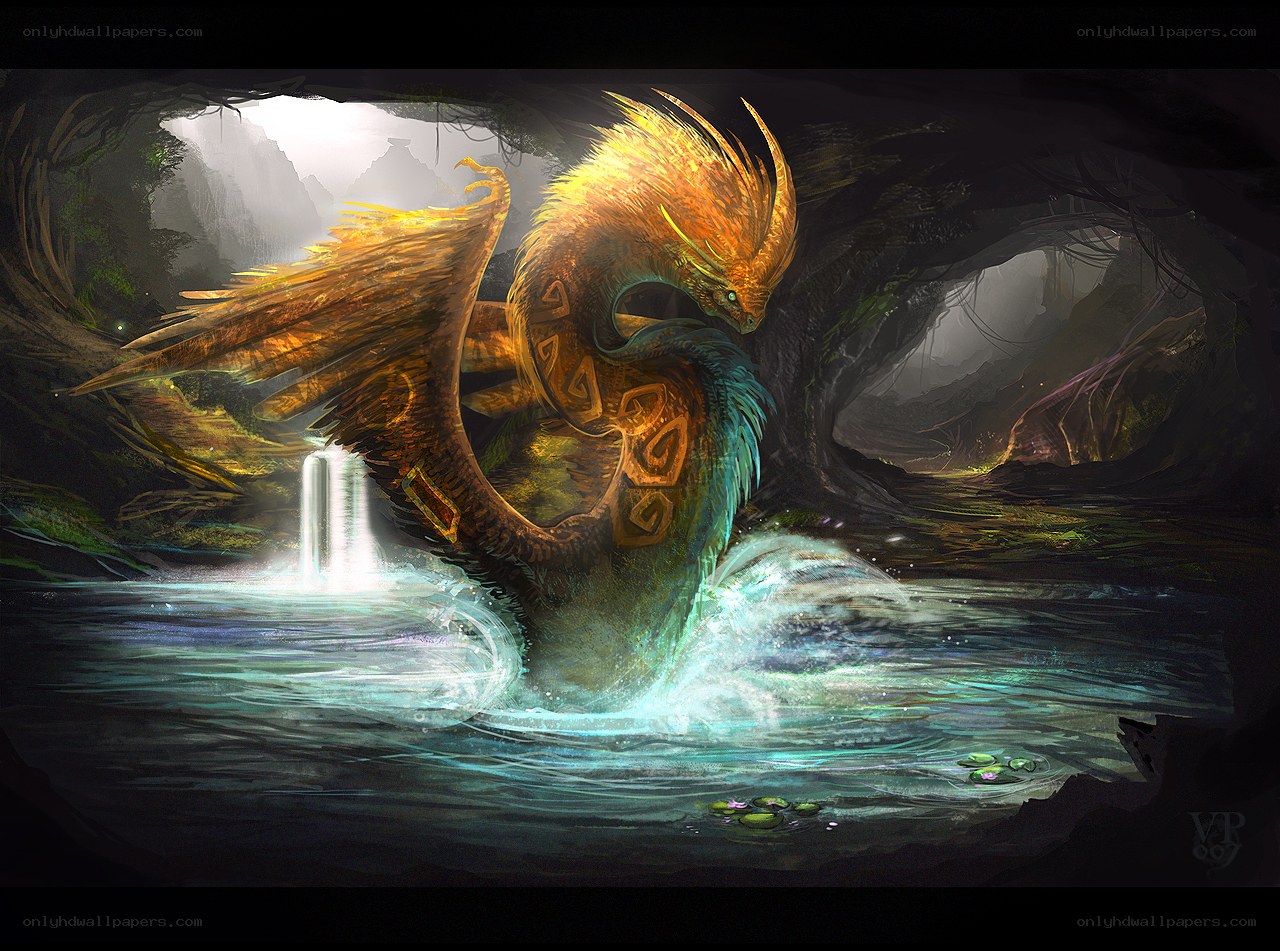 dragon in a cave waterfall